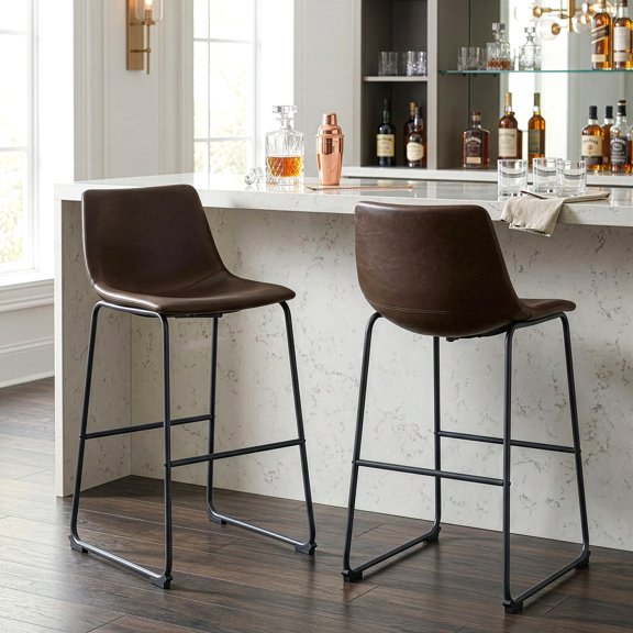 Set of 2 Adan Iron Frame Dark Brown Faux Leather Bar Stool