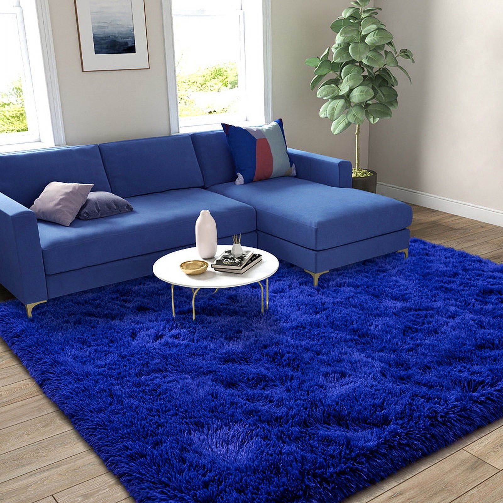 washable rugs 9x12ft Large Fluffy Area Rugs for Bedroom,Bright Blue Soft Carpet Shag Kids Rug with Non-Slip Stickers Rug Pads Living Room Bedroom Father's Day Gifts Decora