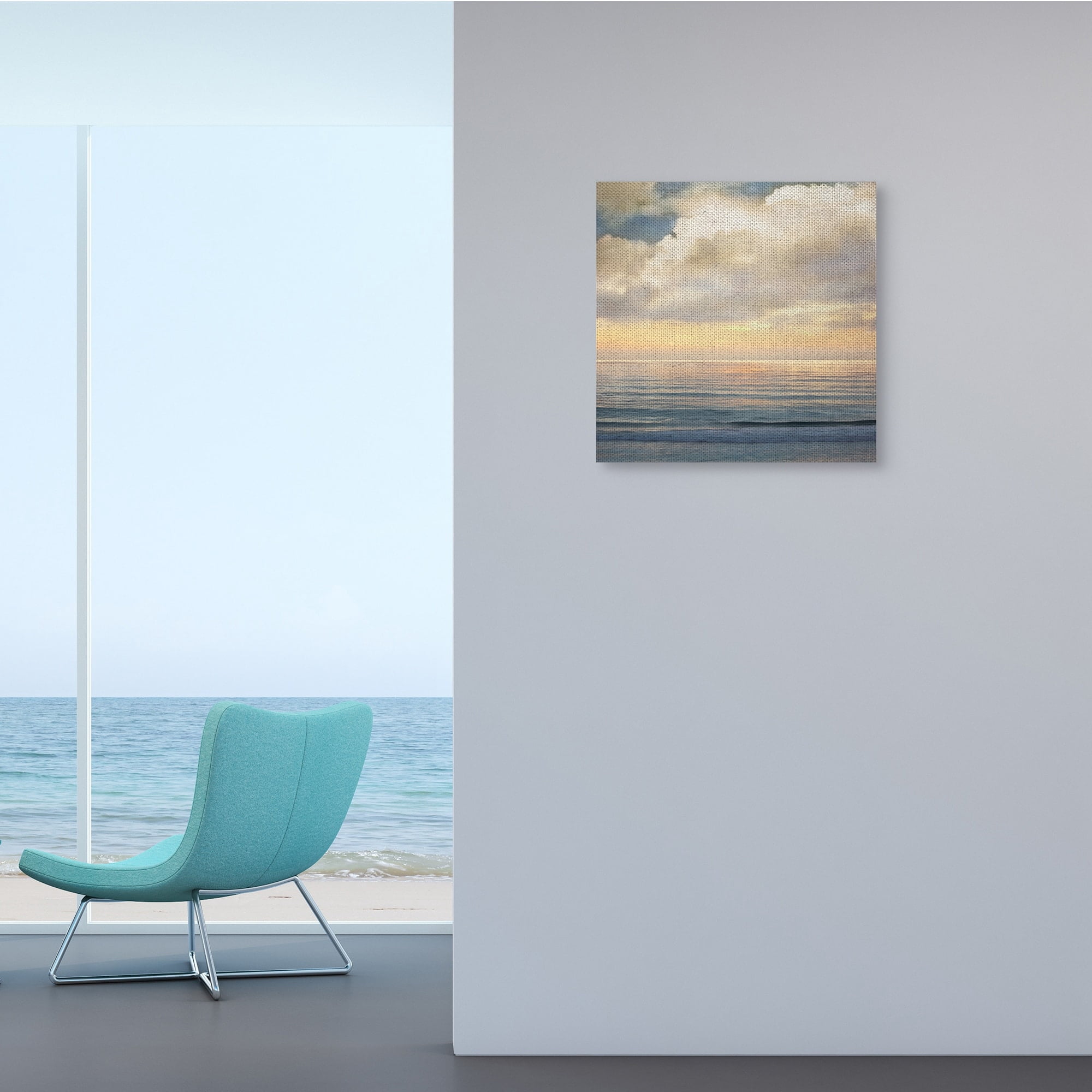 Soft Ocean Sunset Cloudy Nautical Horizon Landscape Gallery-Wrapped Canvas Print Wall Art, 17x17