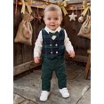 thumbnail image 4 of Cjfdfy Toddler Baby Boy Christmas Gentleman Outfit Button Long Sleeve Shirt With Bow Tie And Plaid Vest Elastic Pants 3Pcs Kids Cute My First Christmas Fall Winter Formal Outfits 6M-8Y, 4 of 9