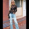thumbnail image 4 of Blusa de de Larga para Mujer con Cuello Alto Transparente Flores Negras M, 4 of 9