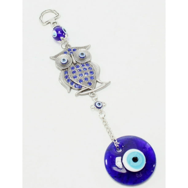 Turkish Blue Evil Eye Crystal Owl Wall Hanging Protection Amulet Home ...