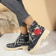 thumbnail image 5 of Denim Embroideried Chunky Combat Boots for Women Retro Fall Flower Casual Lace up Fashion Sneakers Ankle Booties Black Size 6.5, 5 of 7