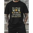 thumbnail image 5 of Men's T-Shirt I'm A Proud MOM of Two Awesome DAUGHTERS Sunflower Short Sleeve Casual Tee Classic Crew Neck T-Shirt for Men, L, 5 of 6