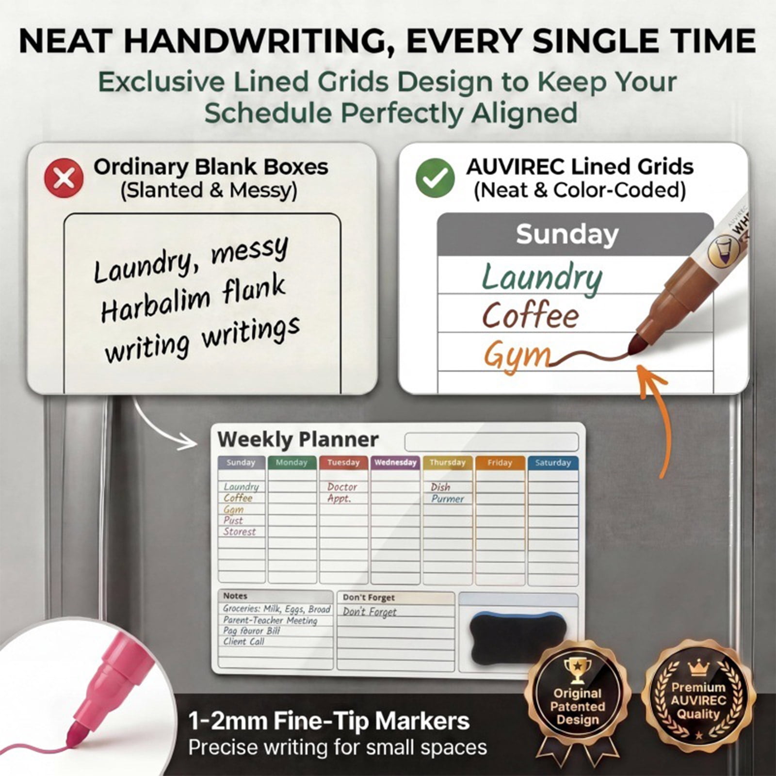 Magnetic Weekly Planner for Fridge, 2025-2026 Planner Weekly and Monthly, 3 Pc Pack, Multitone, Refrigerator Organization, Dry Erase Markers