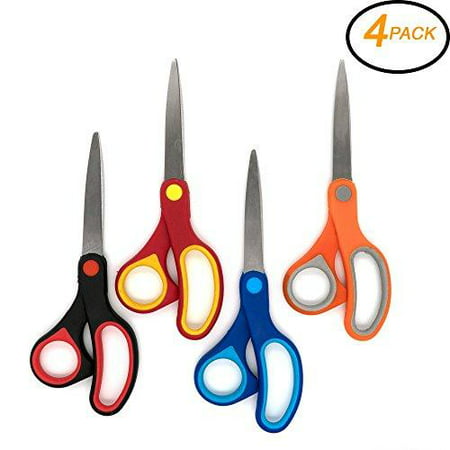 Emraw Soft Grip Stainless Steel Scissors Soft Comfort Grip Handles Small Sharp Scissors Sharp Blades for Cutting Paper and Fabric 7 Straight Handle Kitchen Shear (Pack of