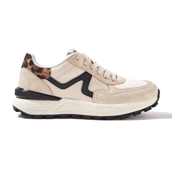 LUCKY STEP Womens Retro Chunky Sneakers Fashion Color Blocked Casual Shoes,Beige
