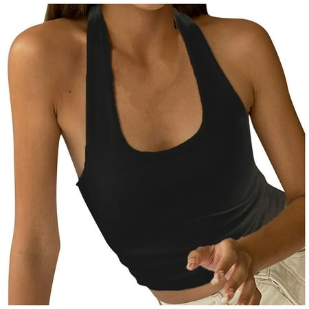 

Womens Casual Solid Color Hanging Neck Backless Wrap Bra Top Summer Sexy Workout T Shirts Ladies Going Out Party Prom Tees A525-13735