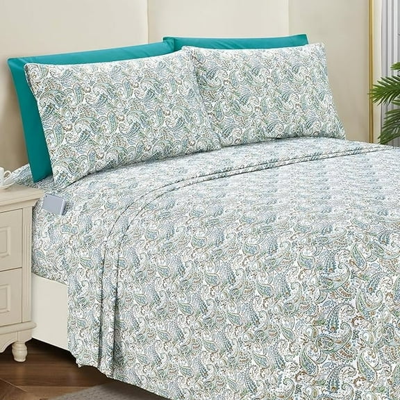 Mocassi Luxury Soft Bed Sheets Paisley Pattern - 1500 Series Hotel Quality Microfiber Softness Wrinkle and Fade Resistant (6-Piece) Bedding Set, California King, Paisley Teal