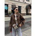 thumbnail image 4 of Chaqueta corta de lana marrón Vintage para mujer, abrigos recortados con cremallera, manga larga, solapa elegante, ropa de calle elegante para mujer, otoño, 4 of 5