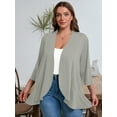 thumbnail image 5 of SHOWMALL Women's Plus Open Front Lightweight Cardigan 3/4 Sleeves Bolero Light Gray 4X Pleated Ruffles Hemline Shrugs, 5 of 7