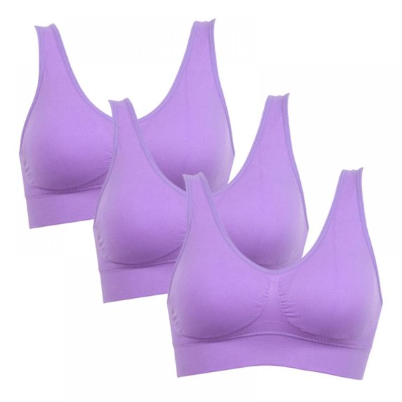 Popvcly Women‘s Sport Yoga Bras Seamless Breathable Bra Fitness Tops 3-Pack,Light Purple - S-3XL