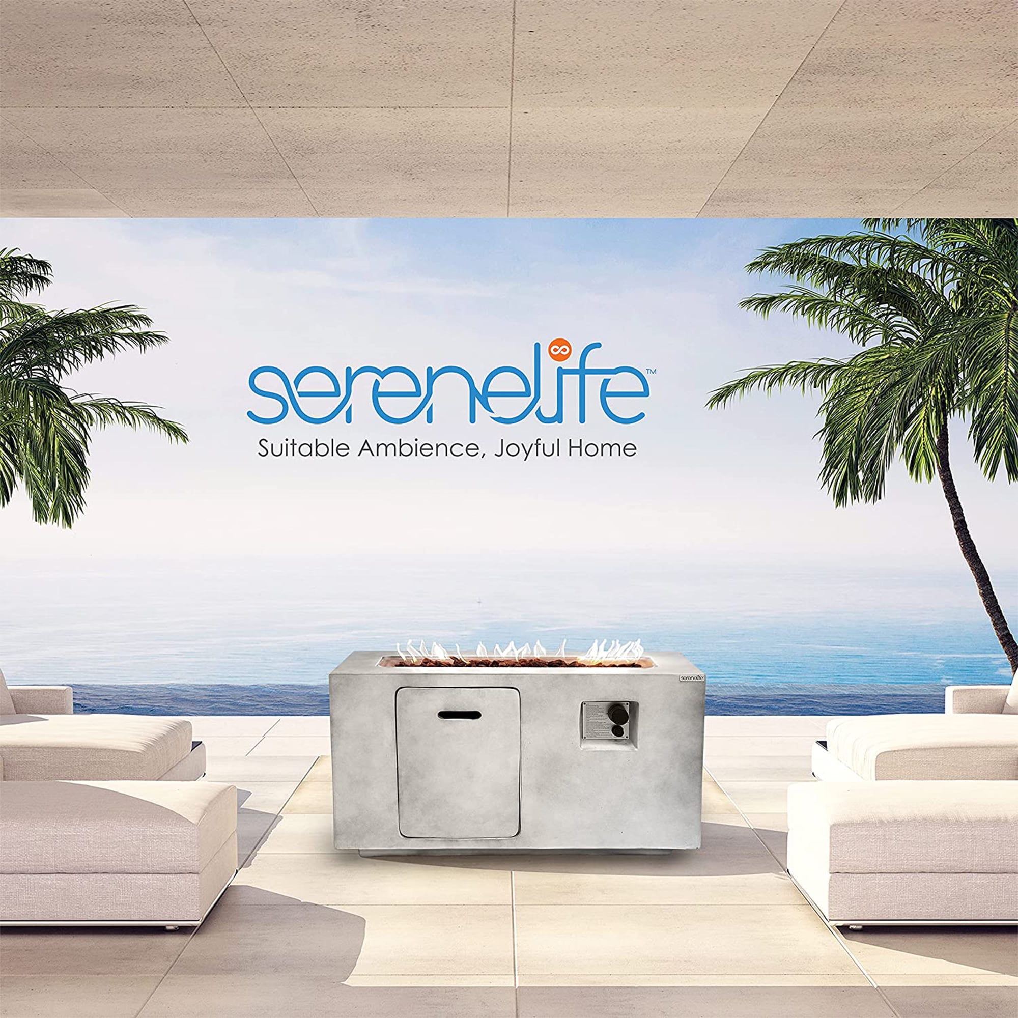 SereneLife Concrete Outdoor 50,000 BTU Propane Gas Patio Fire Pit Table