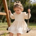 thumbnail image 5 of SGMVNU Toddler Girls 2 Piece Dress Set with Bowknot Hairband Girls Floral Dress Size 7 Long Sleeve Dress Spring Summer Clothes(Size 12-24 Months,Beige), 5 of 8