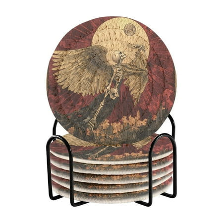 

WOBOGO Flying Skull Angel Pattern Coil Coasters Set of 6 Minimalist Cotton Woven 3.94 inch Non-Slip Insulated and Absorbent Home Accessories.