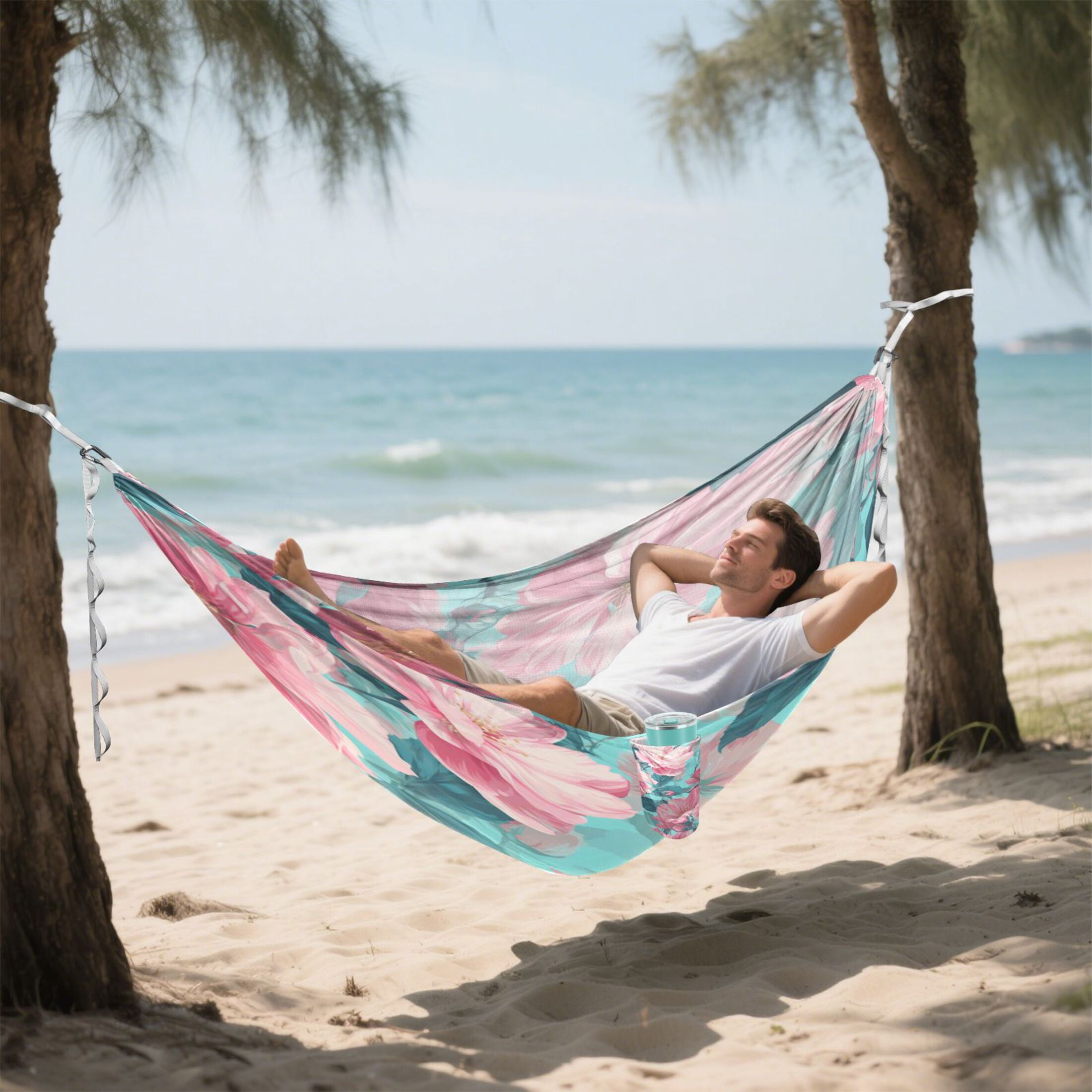 Hammock Camping Hammock Nylon Portable Hammock Travel Camping Hammock Pink White Flower Seamless