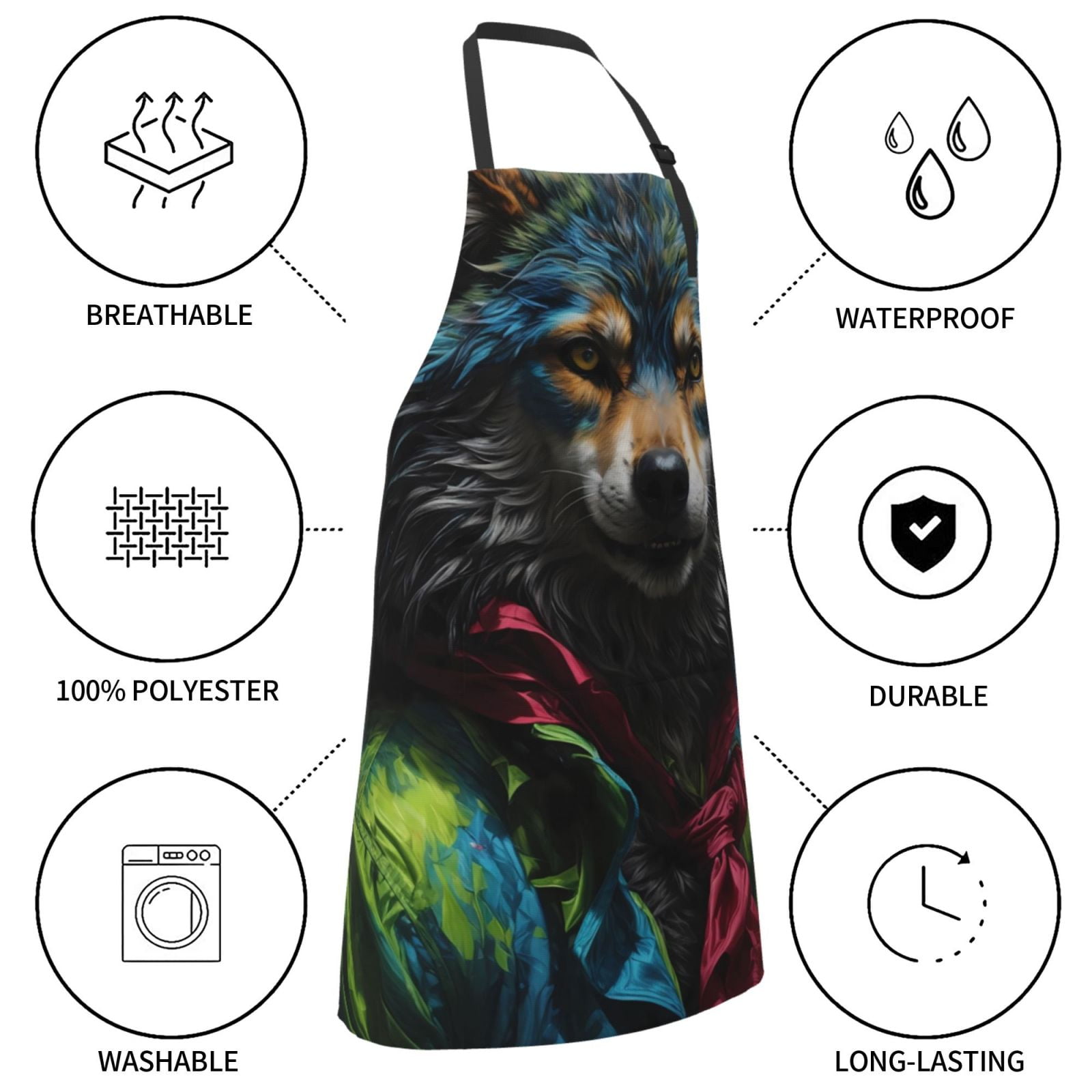 Kdxio Vintage Wolf Warrior Apron with Pockets Adjustable Kitchen Aprons for Men Women Waterproof Aprons for Cooking,Drawing,Crafting, Baking Household Cleaning