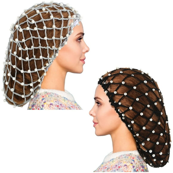 Hair Snood MTLEE, tejido a ganchillo con malla de perlas y rayón, 2 unidades