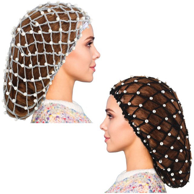 Hair Snood MTLEE, tejido a ganchillo con malla de perlas y rayón, 2 unidades