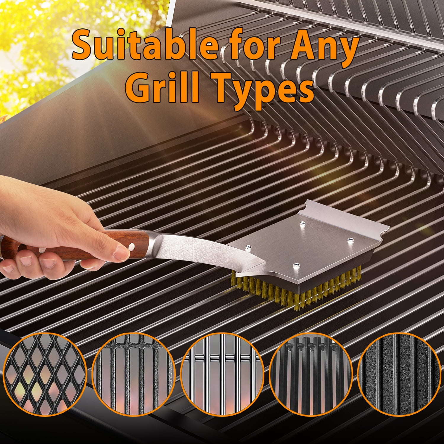 ENLOY 17" Grill Brush and Scraper, BBQ Brush for Grill with Replaceable Brush Head, Heavy-duty Grill Brush for Any Grill
