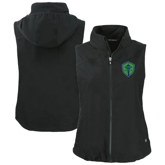 Women's-Cutter & Buck  Black Seattle Sounders FC Charter Eco Recycled Full-Zip Vest