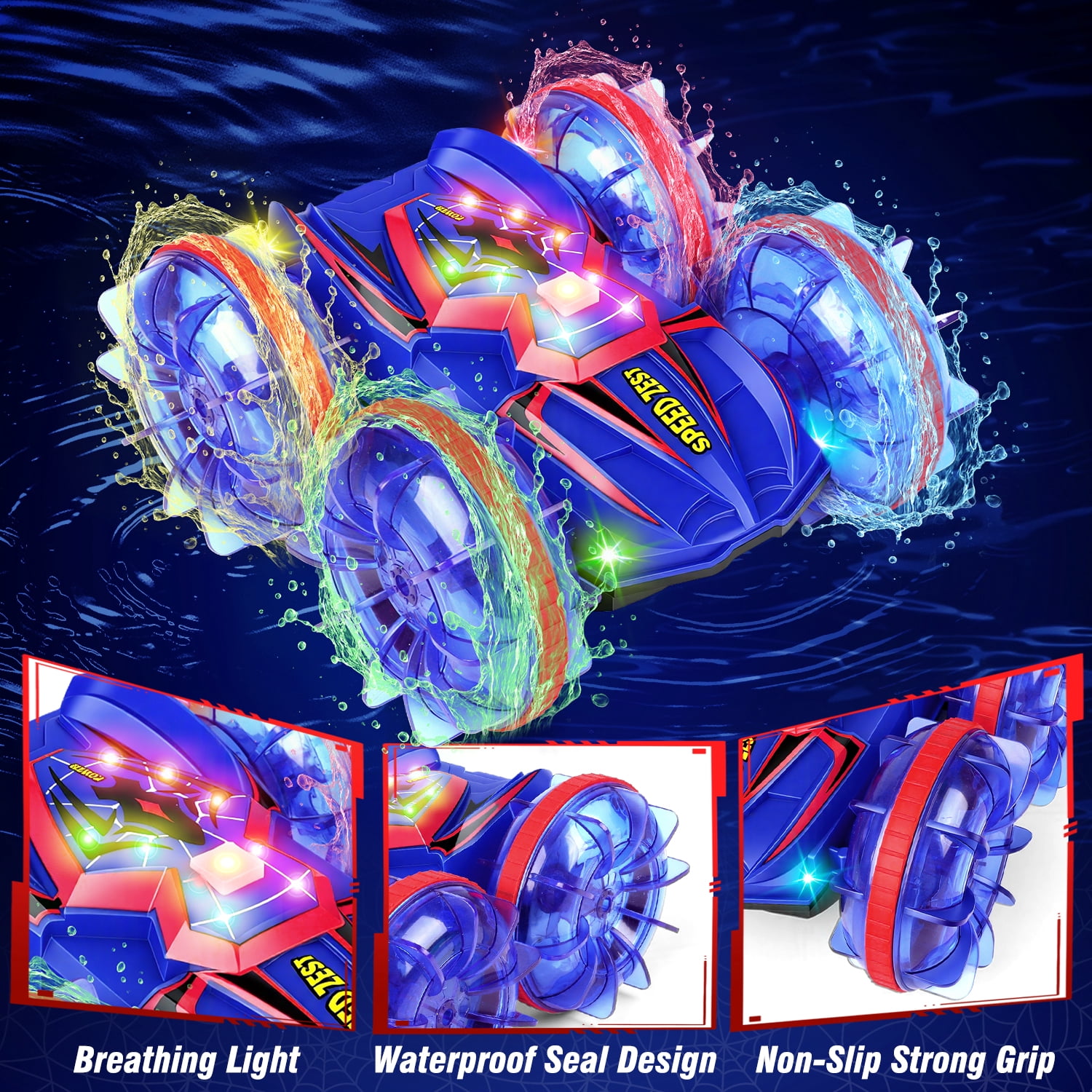 Carsky Amphibious RC Stunt Car for Kids, 2.4G Spider-Style Remote Control Car with Gesture Watch, Double-Sided Driving, LED Lights, Waterproof All-Terrain Toy Gift for Boys & Girls