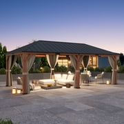 Modern Shade Tranquil Grove 12x24’Hardtop Gazebo,Cedar Framed Pavilion with Galvanized Steel Roof,Permanent Patio Metal Gazebo for Outdoor Brown