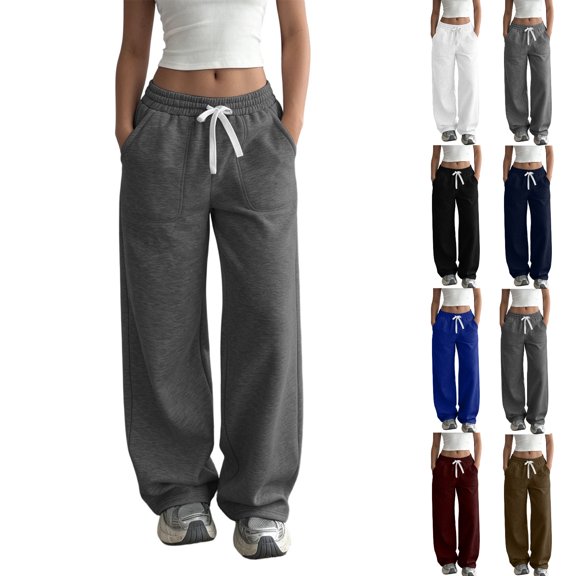 Tsivenald Sweatpants for Women Wide Leg Sweatpants Lounge High Waisted Pants with Pockets and Drawsting Casual Loose Baggy Trousers Comfort Workout Pants Size S-XXL