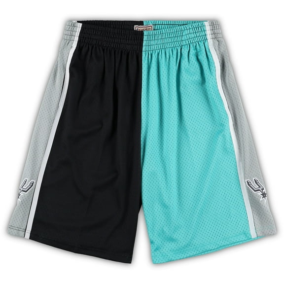 Men's Mitchell & Ness Black/Teal San Antonio Spurs Big & Tall Hardwood Classics Split Swingman Shorts