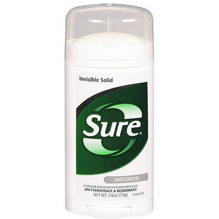 (2 Pack) Sure Invisible Solid Anti-Perspirant & Deodorant, Unscented - 2.6 oz