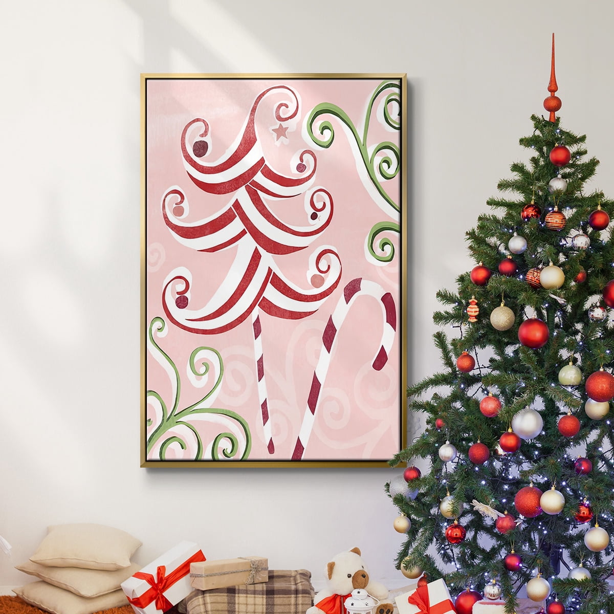 Candy Cane Holiday I - Framed Gallery Wrapped Holiday Canvas - 17 x 25 - Gold Frame
