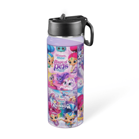 Shimmer and Shine Thermos Water Bottle With Straw and Handle Insulated Stainless Steel Sports Kettle for Kids Boys Girls Cup For Outdoor 18oz