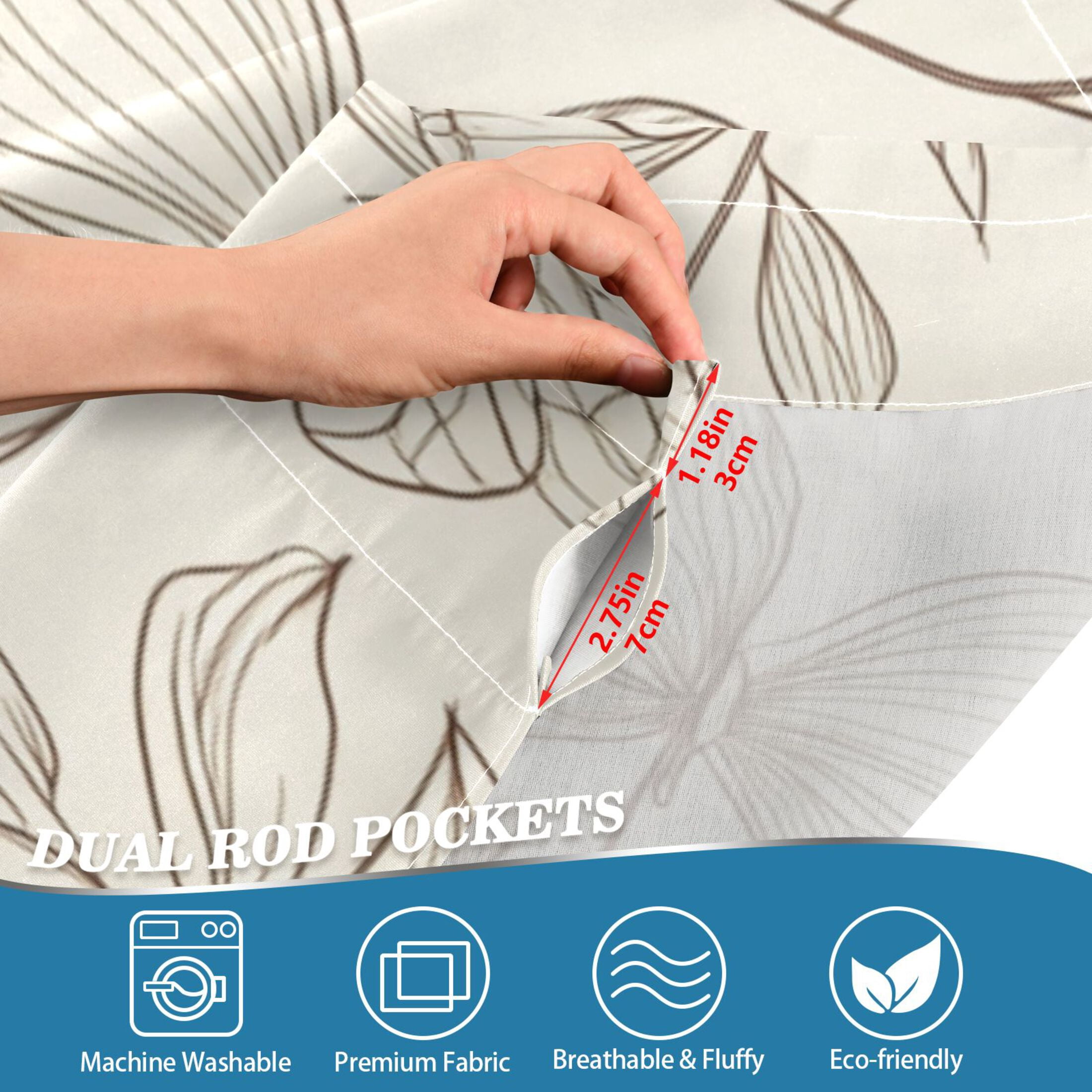 Elegant Line Art Floral Pattern 27"x36" Linen Look Cafe Curtain Set with Privacy and UV Protection