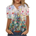 thumbnail image 2 of HOMBOM Women Tunic Tops Floral Print Red V-Neck Short Sleeve Button Down Shirts Going Out Tops, 2 of 4