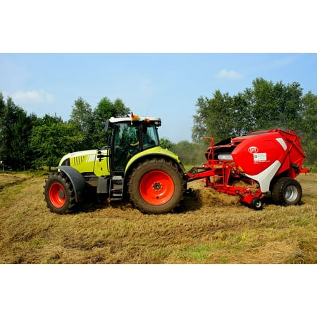 LAMINATED POSTER Meadow Custom Work Retract Hay Tractor Round Baler Poster Print 24 x