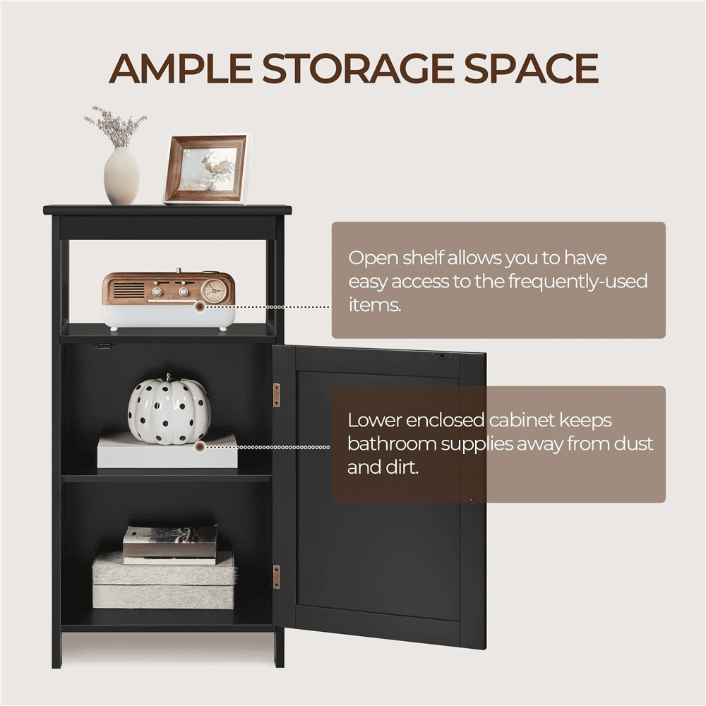 Alden Design 4-Tier Bathroom Floor Cabinet with Adjustable Shelf, Black