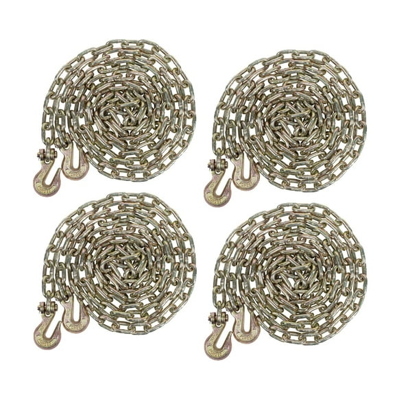 4 Pack 5/16 Inch x 20 FT Grade 70 Binder Chain with Clevis Grab Hooks - G70 Transport Tow Chain - 4,700 Lbs Working Load Limit