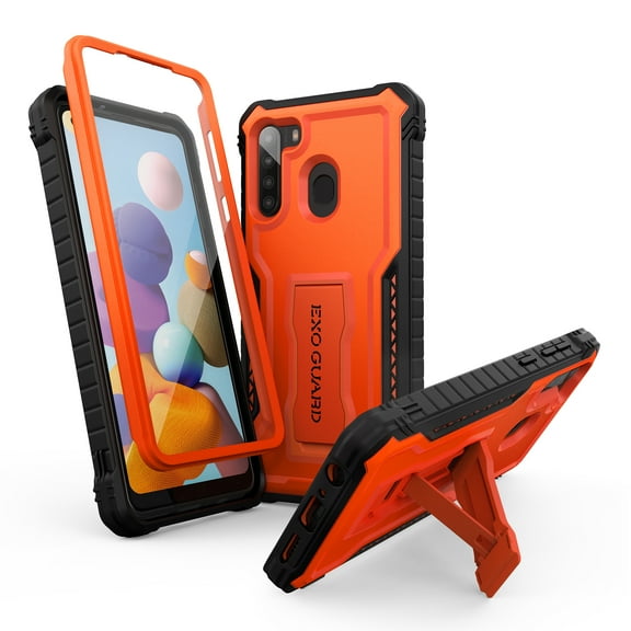 ExoGuard For Samsung Galaxy A21 Case, Phone Case with Screen Protector and Kickstand (Orange)