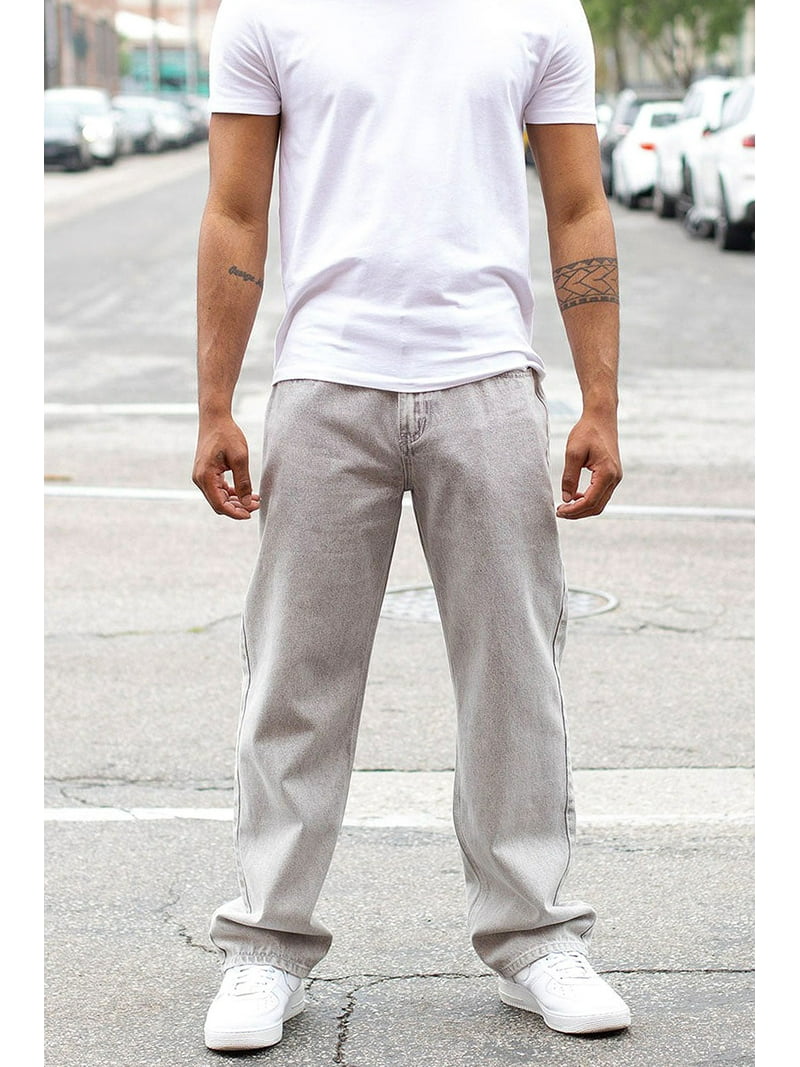 Victorious Men's Baggy Wide Denim Jeans, Grey, Comfortable and