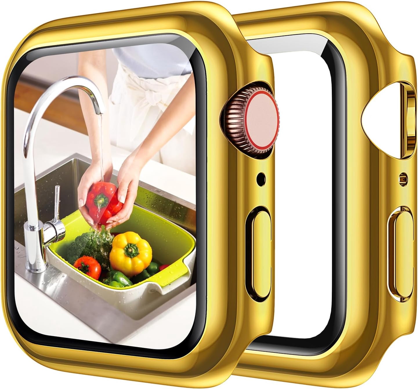 XiHAMA Waterproof Screen Protector Case Compatible with Apple Watch Series 6/5/4/SE 44mm, Hard Bumper with Tempered Glass for Watch Cover