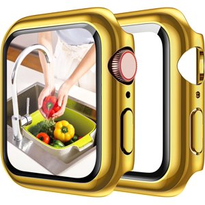 XiHAMA Waterproof Screen Protector Case Compatible with Apple Watch Series 6/5/4/SE 44mm, Hard Bumper with Tempered Glass for Watch Cover