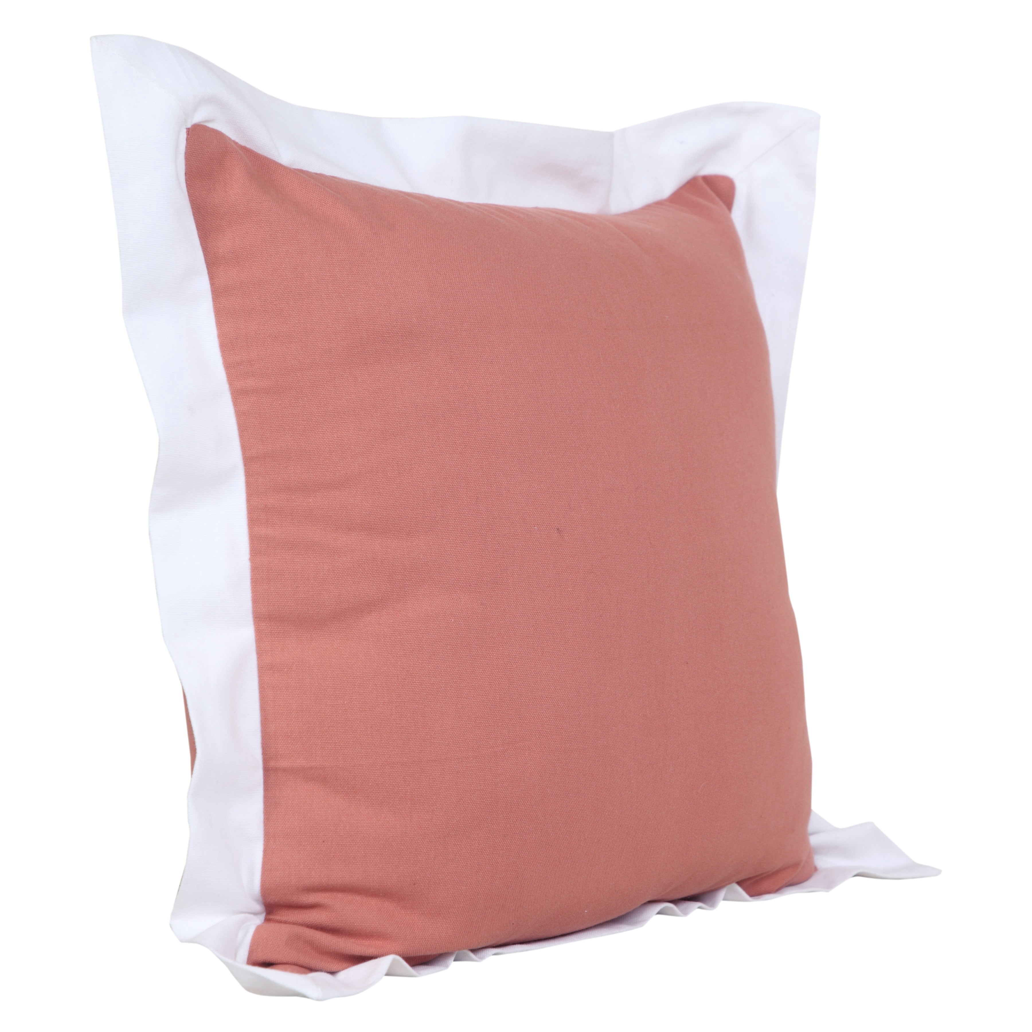 Harlow Hill Finn 20" x 20" Bordered Cotton Adult Decorative Feather Filled Pillow, Deep Coral/White