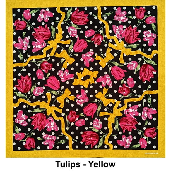 Tulips - Yellow Design Print Cotton Bandana (22 inches x 22 inches)