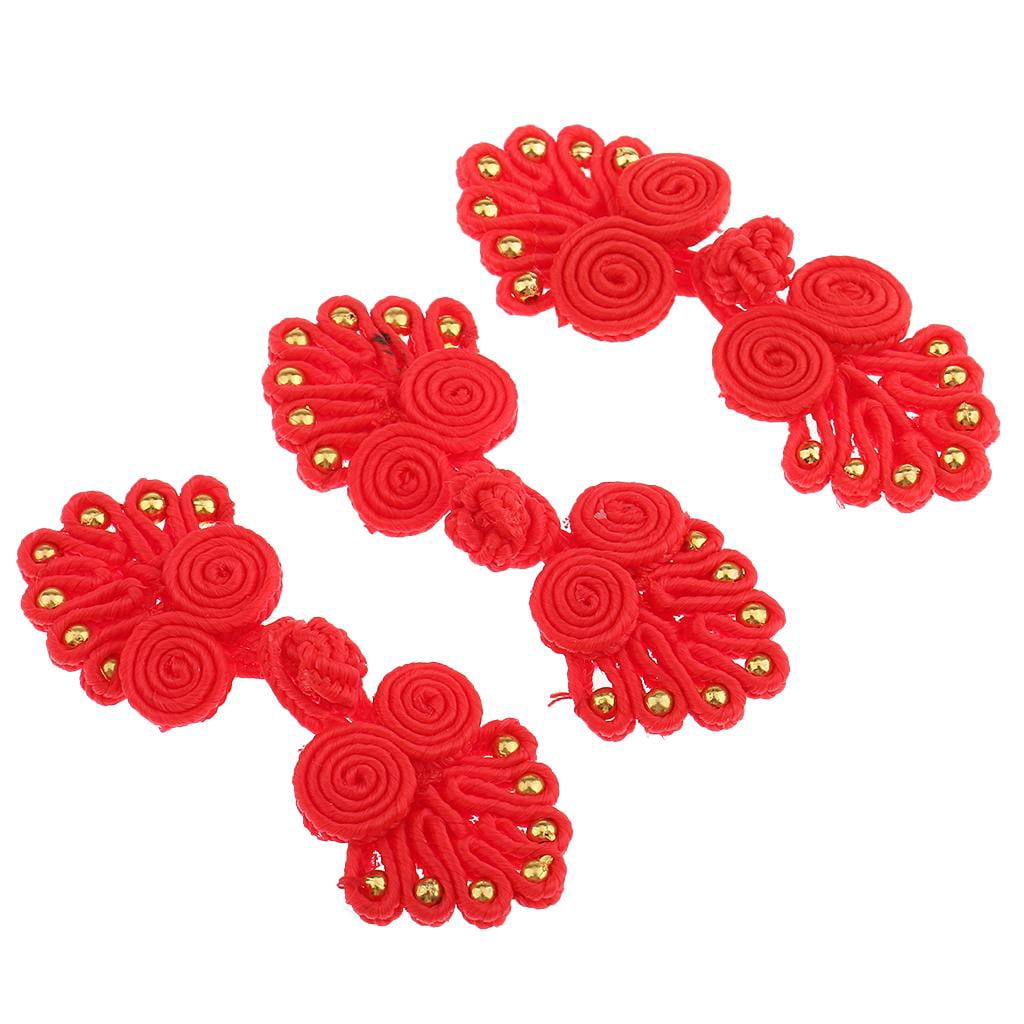 GUOOL 5-8 pieces 20 Pairs Chinese Knot Frog Buttons with Beads for Cheongsam Red And Gold 5 Pcs