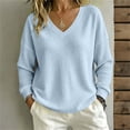 thumbnail image 2 of Shirts for Women Zaewscy Fashion Women's Casual Solid Color Long Sleeve V-neck Imitation Blouse Shirt Light Blue XL, 2 of 9