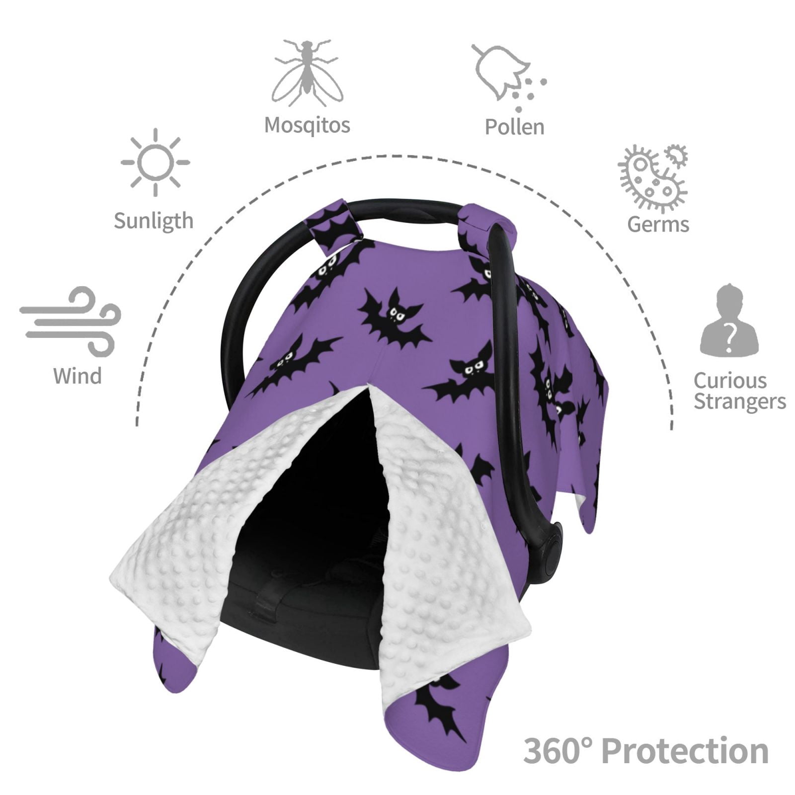 Car Seat Cover Baby - cool bats gothic Halloween purple Breathable Infant Car Seat Cover for Baby Carseat, Lightweight Comfort Baby Essentials Must Haves Newborn Stuff for Girl Boy