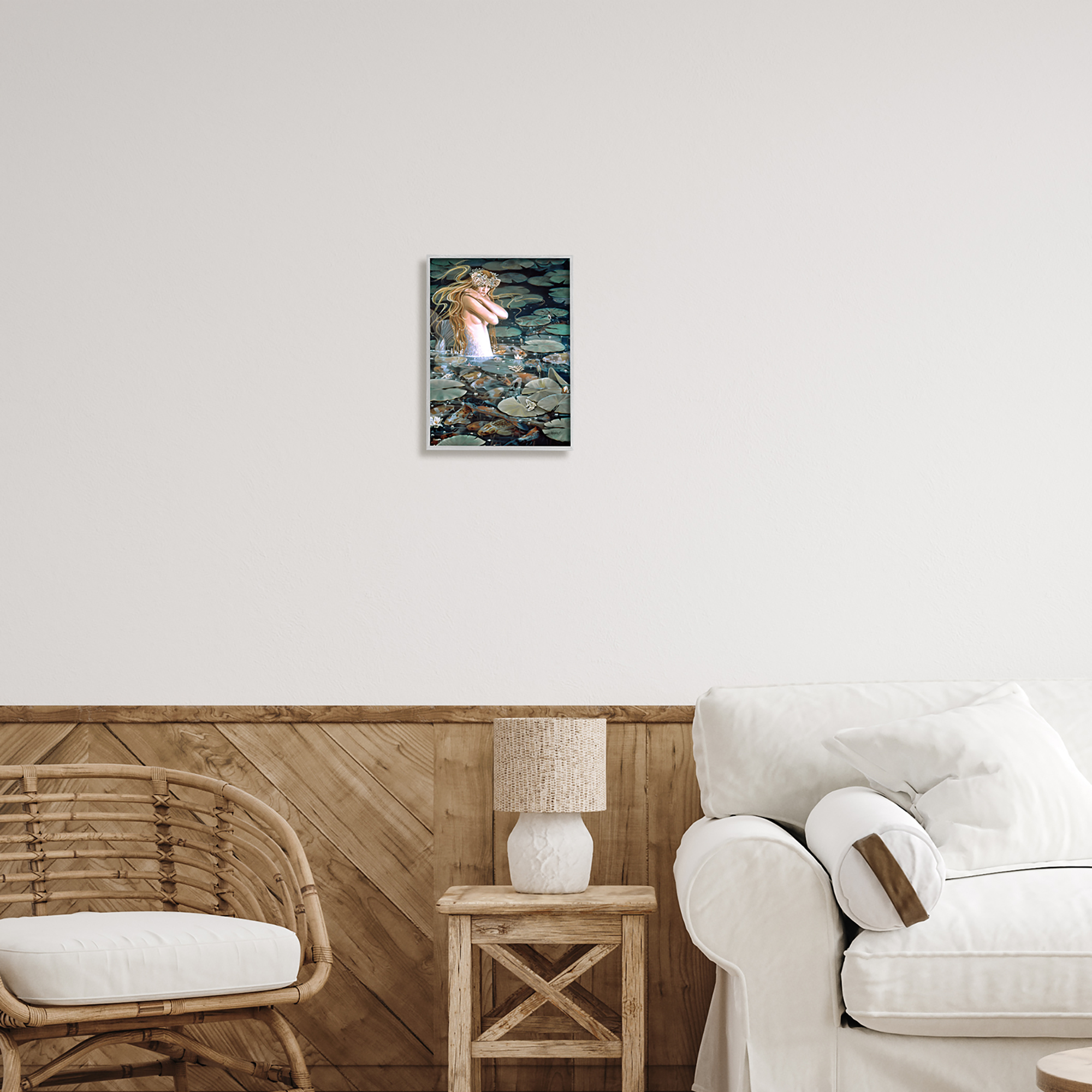 Stupell Industries Mermaid Swimming Among Water Lilies Koi Pond Painting Gray Framed Art Print Wall Art, Design by Sheila Wolk