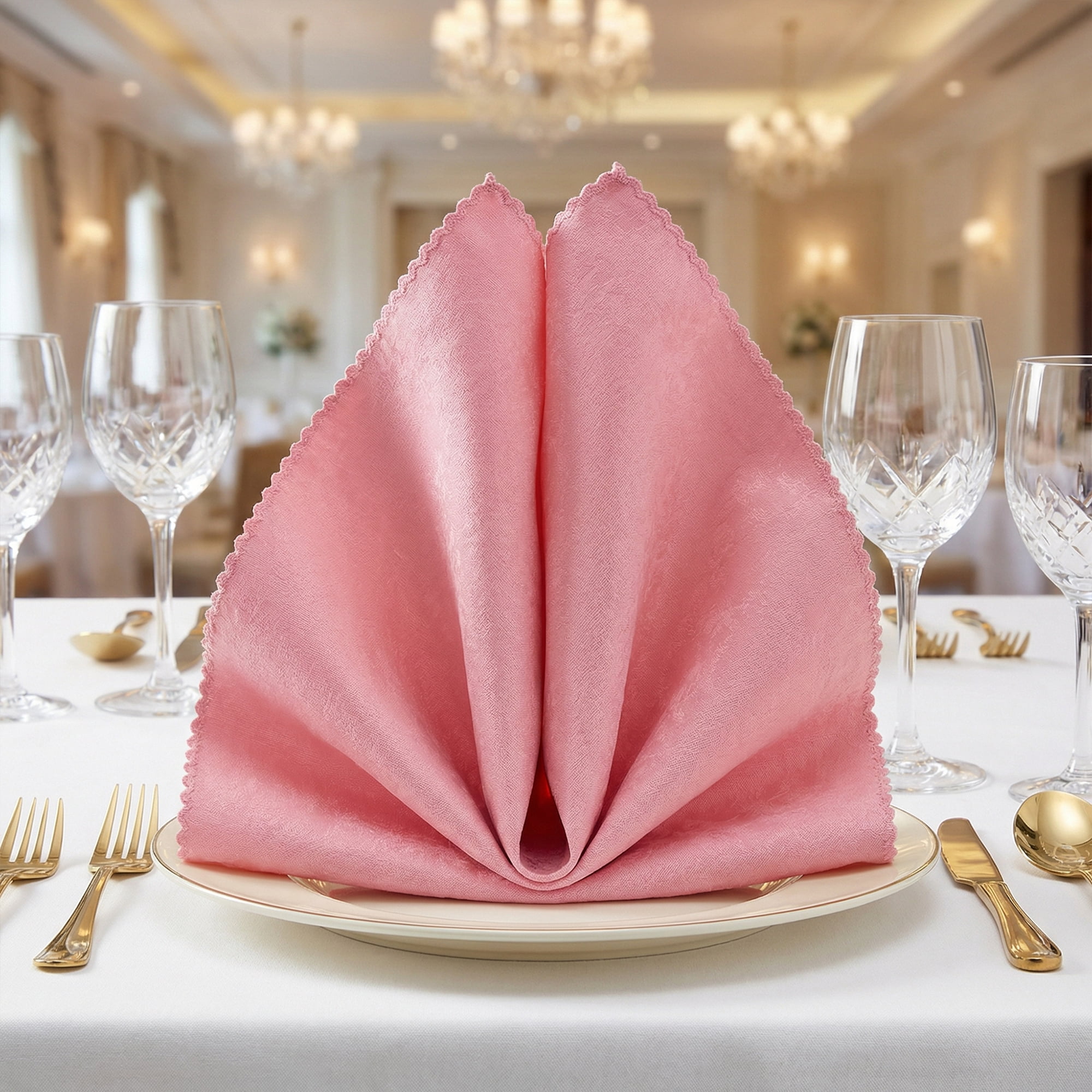 Unique Bargains 12Pcs Reusable Party Cloth Napkins Rose Gold 19x19inch