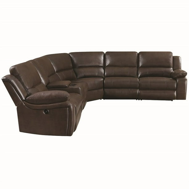 Coaster Channing 6 Piece Faux Leather, Corry 6 Piece Leather Power Reclining Sectional Sofa Brown
