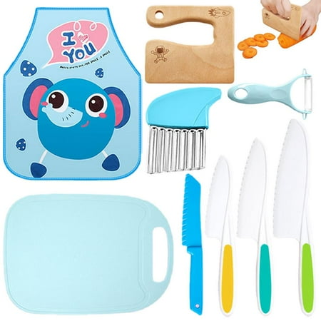 

Fovolat Wooden Kids Knifes Set Cute Kids Shape Kitchen Tools 9 Pieces Wood Kids Safe Knifes Cute Kids Kitchen Tools for Cutting Veggies Fruits Salad Cake Serrated Edges welcoming